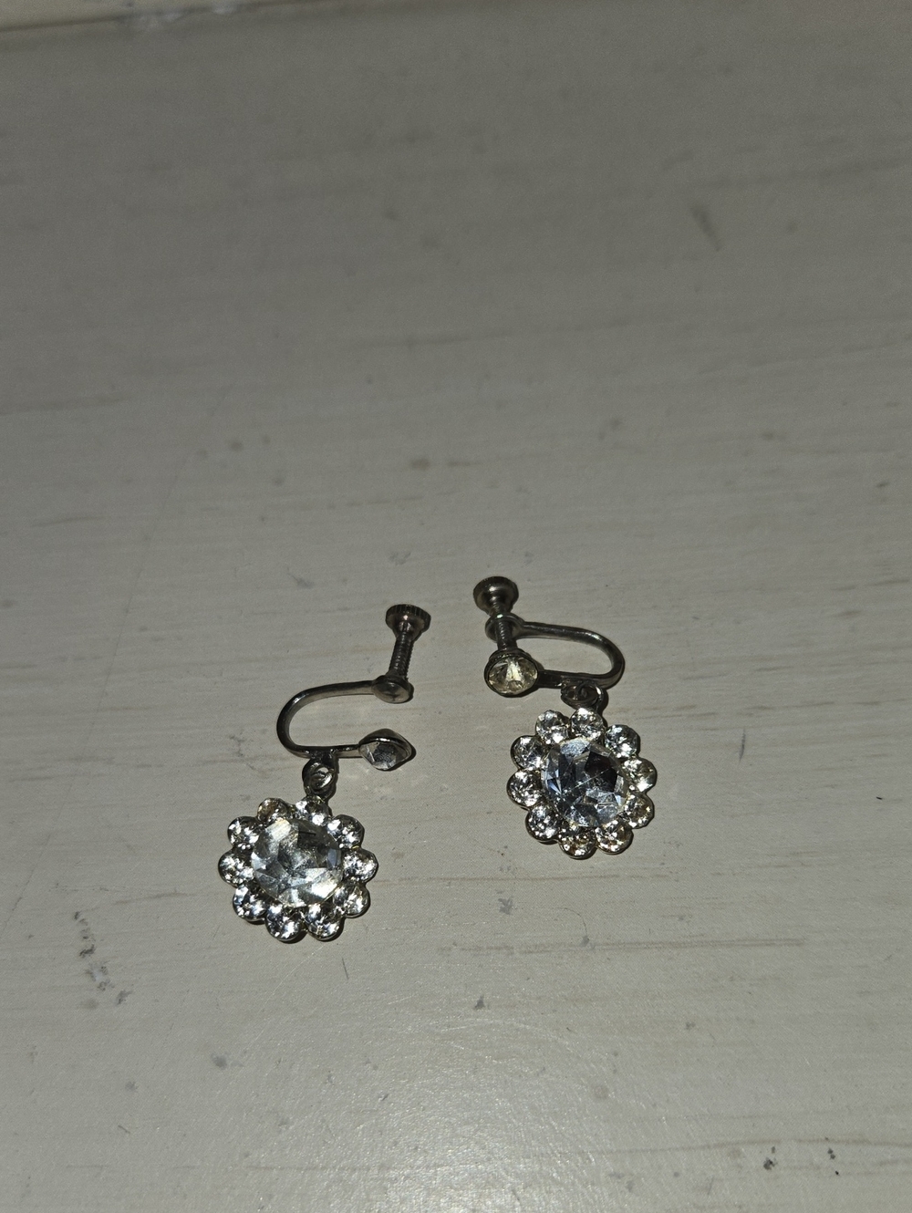 Crystal Floral Drop Screw-Back Earrings - Silver Tone